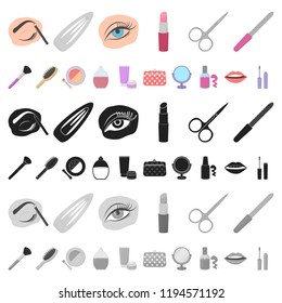 Makeup and cosmetics cartoon icons in set collection for design. Makeup and equipment vector symbol stock web illustration.