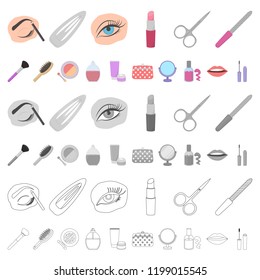 Makeup and cosmetics cartoon icons in set collection for design. Makeup and equipment vector symbol stock web illustration.