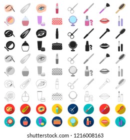 Makeup and cosmetics cartoon icons in set collection for design. Makeup and equipment vector symbol stock web illustration.