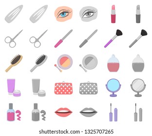 Makeup and cosmetics cartoon,monochrom icons in set collection for design. Makeup and equipment vector symbol stock web illustration.