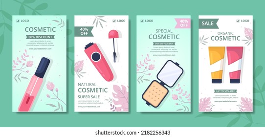 Makeup Cosmetics Collection Social Media Stories Template Cartoon Background Illustration
