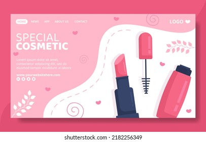 Makeup Cosmetics Collection Social Media Landing Page Template Cartoon Background Illustration