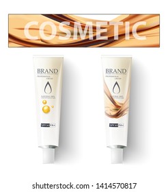 Makeup, cosmetics cream. Template for packaging design. Realistic tube. Sunblock tube lotion cream. Stock vector illustration