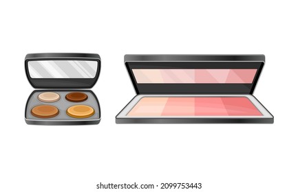 Cosméticos de maquillaje para el juego de caras. Ilustración vectorial de sombras y ojos