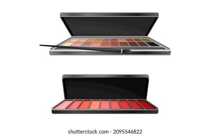 Makeup cosmetics for face set. Opened eyeshadow cases vector illustration