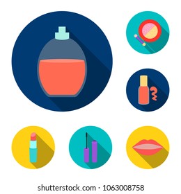 Makeup and cosmetics flat icons in set collection for design. Makeup and equipment vector symbol stock web illustration.