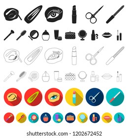 Makeup and cosmetics flat icons in set collection for design. Makeup and equipment vector symbol stock web illustration.