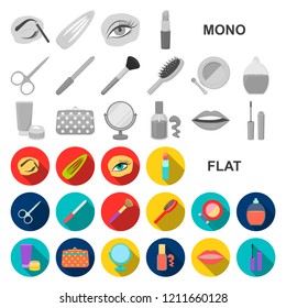 Makeup and cosmetics flat icons in set collection for design. Makeup and equipment vector symbol stock web illustration.