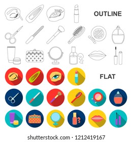 Makeup and cosmetics flat icons in set collection for design. Makeup and equipment vector symbol stock web illustration.