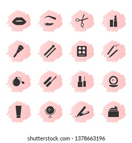 Makeup and cosmetics icons, black silhouettes on pink background