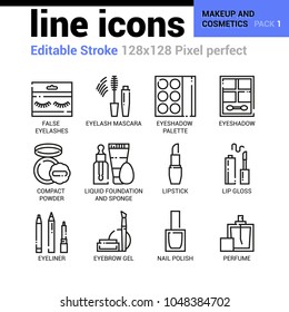 Makeup and cosmetics line icons - Editable Stroke, Pixel perfect thin line vector icons for web design and website application.