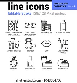 Makeup and cosmetics line icons - Editable Stroke, Pixel perfect thin line vector icons for web design and website application.