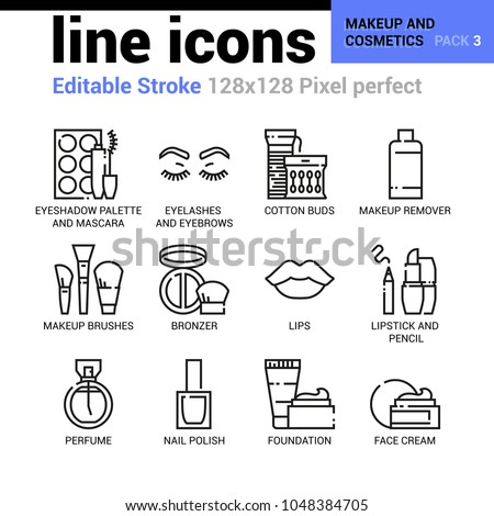 Makeup and cosmetics line icons - Editable Stroke, Pixel perfect thin line vector icons for web design and website application.