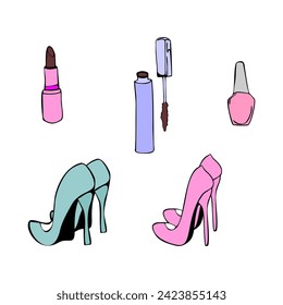 makeup cosmetics lipstick and mascara,vector illustration