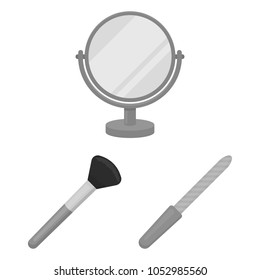 Makeup and cosmetics monochrome icons in set collection for design. Makeup and equipment vector symbol stock web illustration.