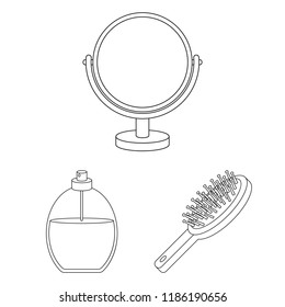 Makeup and cosmetics outline icons in set collection for design. Makeup and equipment vector symbol stock web illustration.