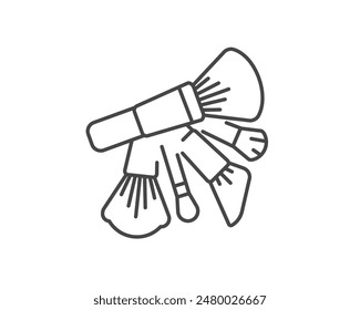Makeup and cosmetics. Set vector graphic icons of beauty brushes for face, powder, blush, eyeshadow.