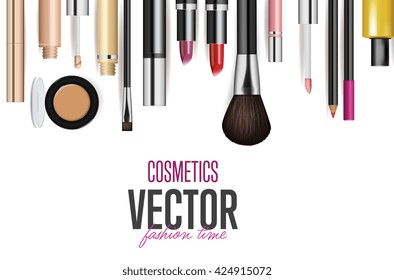 Makeup cosmetics tools background   beauty cosmetics  Isolated cosmetics products   facial cosmetics package lipstick  eyeshadow  