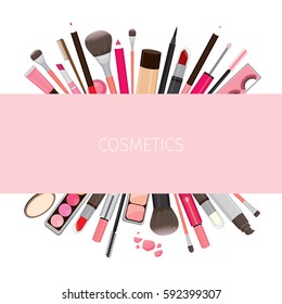 Makeup Cosmetics Tools On Banner, Tools, Accessories, Equipment, Beauty, Facial, Fashion