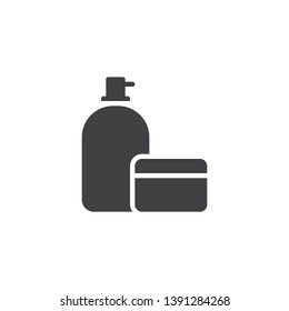 Makeup cosmetics vector icon. filled flat sign for mobile concept and web design. Dispenser bottle and cream jar glyph icon. Symbol, logo illustration. Pixel perfect vector graphics