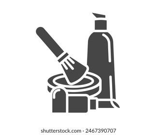 Makeup and cosmetics. Vector set of beauty graphic black icons. Lipstick, powder, foundation, face brush.