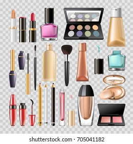 Makeup cosmetics woman make-up skincare accessory vector icons isolated set