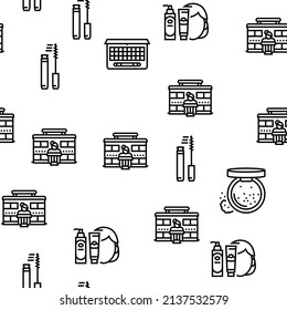 Makeup Cosmetology Procedure Vector Seamless Pattern Thin Line Illustration