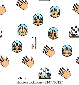 Makeup Cosmetology Procedure Vector Seamless Pattern Thin Line Illustration