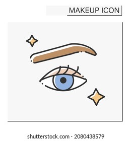  Makeup design color icon. Trendy makeup with attractive eyebrow, long eyelashes. Glowing up. Makeup concept. Isolated vector illustration