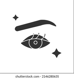  Icono de glifo de diseño de maquillaje. El maquillaje moderno con una bonita ceja y largas pestañas. Creciendo. Concepto de maquillaje. Señal plana rellena. Ilustración vectorial de silueta aislada
