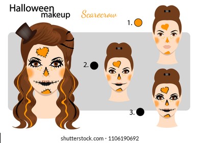 Makeup drawing technique, for Dia de los Muertos, day of the dead. Halloween face art skull Mexican style