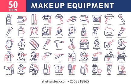 Makeup Equipment Icon Set Collection. Simple Line Color Vector