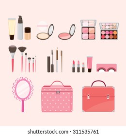 Makeup equipments set, cosmetics, accessory, tool, facial, objects, icons