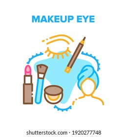 Concepto De Icono Del Vector De Belleza De Madera De Lágrima Y Ojo. Maquillaje De Ojos Con Cosméticos, Eiliner Y Polvo Para La Piel De Cara, Glamour Eyeshadow Y Eyelash. Ilustración de color del tratamiento de visualización de moda