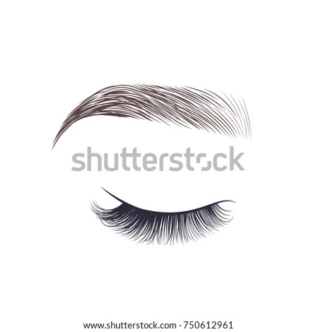 Makeup eyebrow. Closed eye with long eyelashes. Vector illustration
