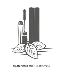 Makeup eyebrow and leaves isolated on white background. Cosmetic concept. Vector illustration