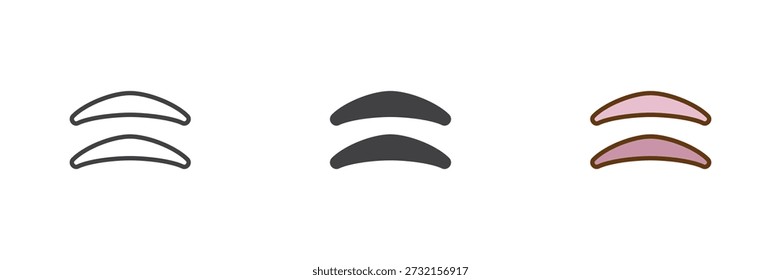 Makeup eyelid icon set in line, solid and filled outline colorful style. Eyelid icon vector sign and symbol for eye makeup, beauty illustration icon.