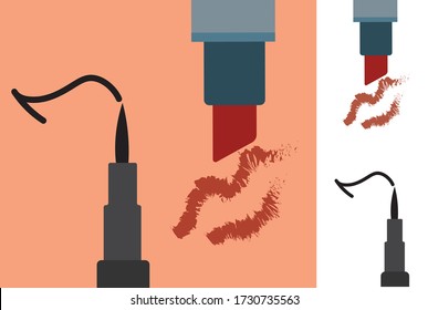 makeup eyeliner and red lipstick fashion elegant woman cosmetics glamour set icons vector