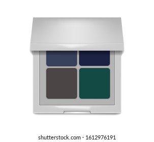 Make-up eyeshadow palette, realistic vector illustration. Open color eye shadow kit case top view.