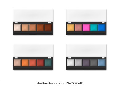 Makeup eyeshadow palettes isolated on white background, realistic illustration. Make-up eye shadow palette set. Vector template.