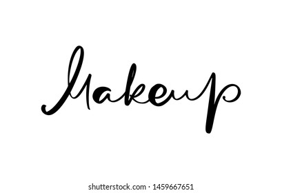 Makeup fashion logo text. Lettering illustration. Calligraphy for gift cards, decorative cards, beauty blogs. Vector hand drawn ink inscription