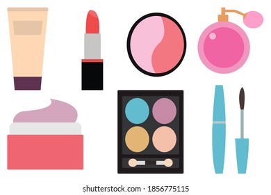 Makeup flat icons set. Cosmetic vector illustration.
