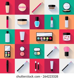 Make-up flat icons set. Vector illustration.