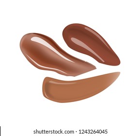 Make-up foundation smeared smudges isolated on white. Makeup concealer swatches.