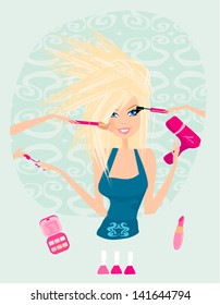 Make-up girl , cosmetics set