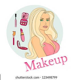  Make-up girl doodle illustration