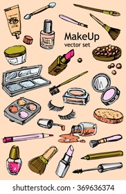Make-up hand-drawn vector set