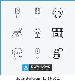 Makeup icon. collection of 9 makeup outline icons such as perfume, beauty salon, mirror, hairstyle. editable makeup icons for web and mobile.