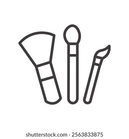 Make-Up Icon Depicting a Compact and Brush in Black and White
