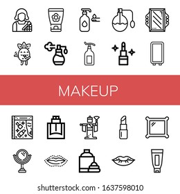 makeup icon set. Collection of Makeup artist, Blushing, Face cream, Perfume, Lotion, Lipstick, Mirror, Beauty, Cologne, Lip, Kabuki, Shaving cream, Lips icons
